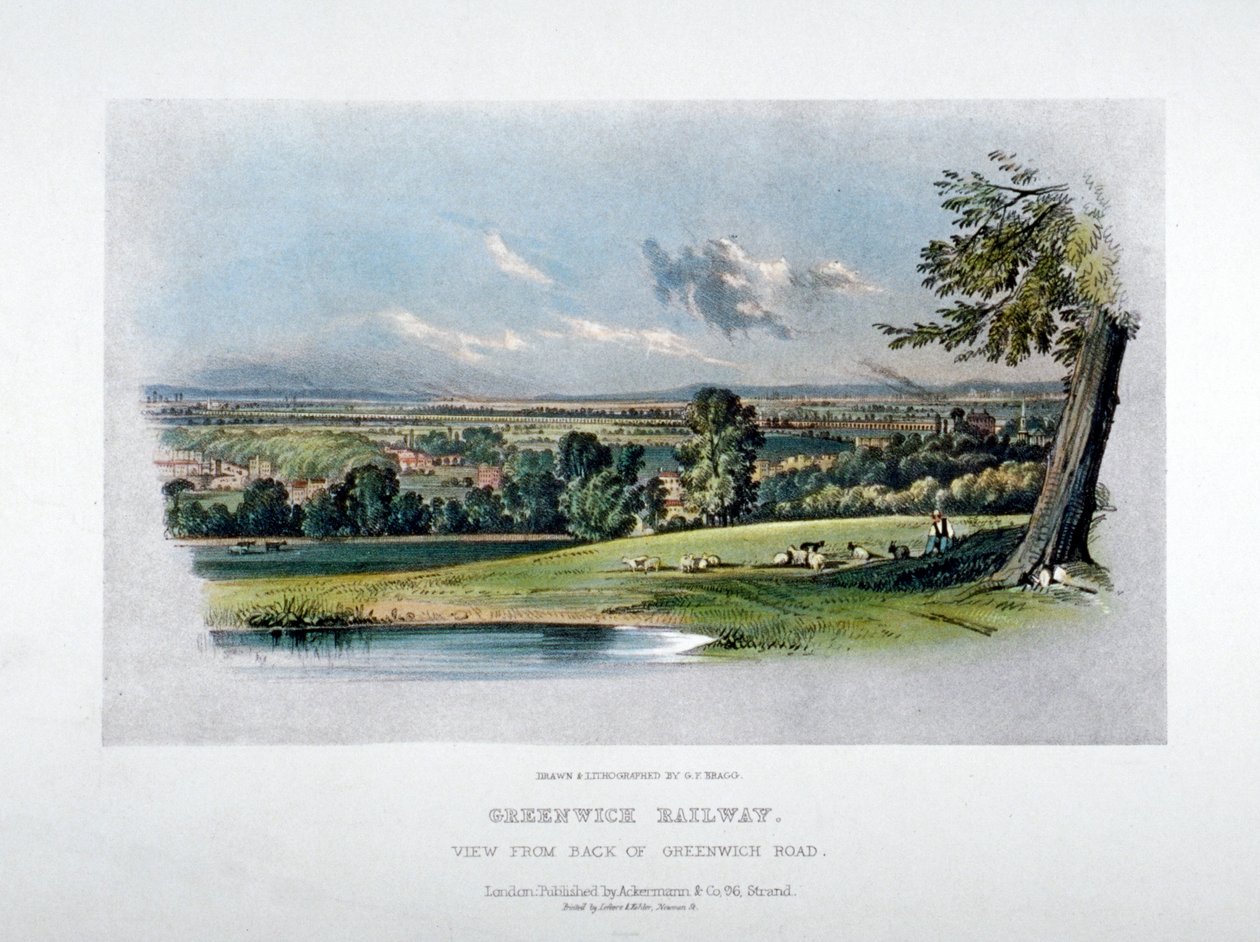 Udsigt over London og Greenwich Railway fra bagsiden af Greenwich Road, 1836 af GF Bragg