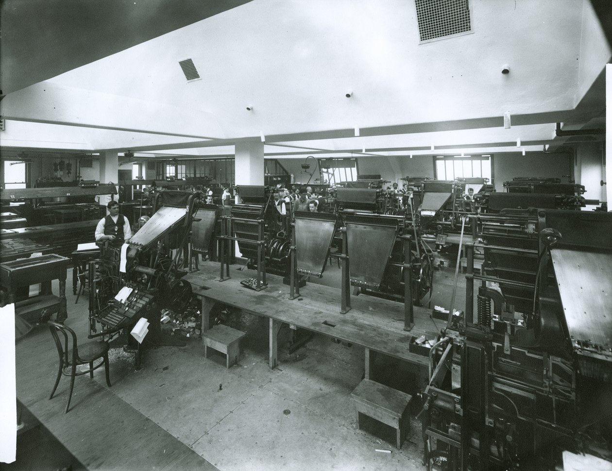 New York Evening Post Press Room (foto af gelatinesølv) af G.P. Hall und Sohn