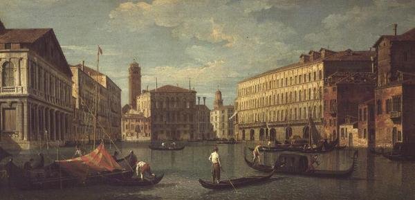 Canal Grande, Venedig, med Palazzo Mocenigo, Palazzo Balbi, Santa Maria Gloriosa dei Frari og Campo S. Toma af G. (Follower of A. Canaletto) Canaletto