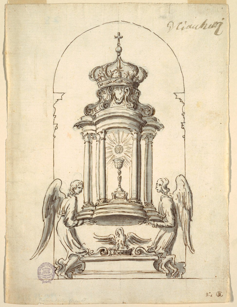 Tegning, Design til en tabernakeldør, der skal udføres i bronze, ca. 1725 af G B C