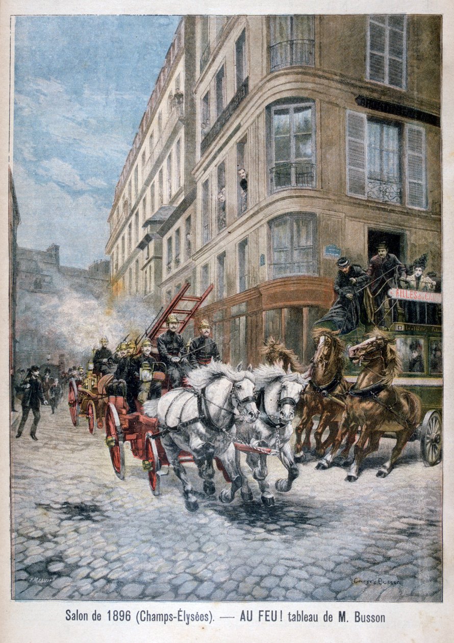 Brandbil på vej til en brand, Paris, 1896 af G. Busson