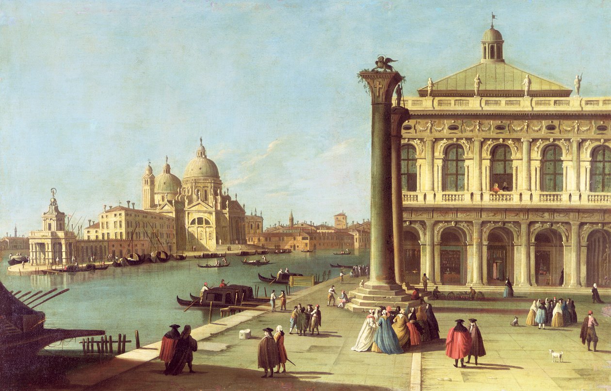 Indgang til Canal Grande, Venedig, med Piazzetta og kirken Santa Maria della Salute af G. Canaletto