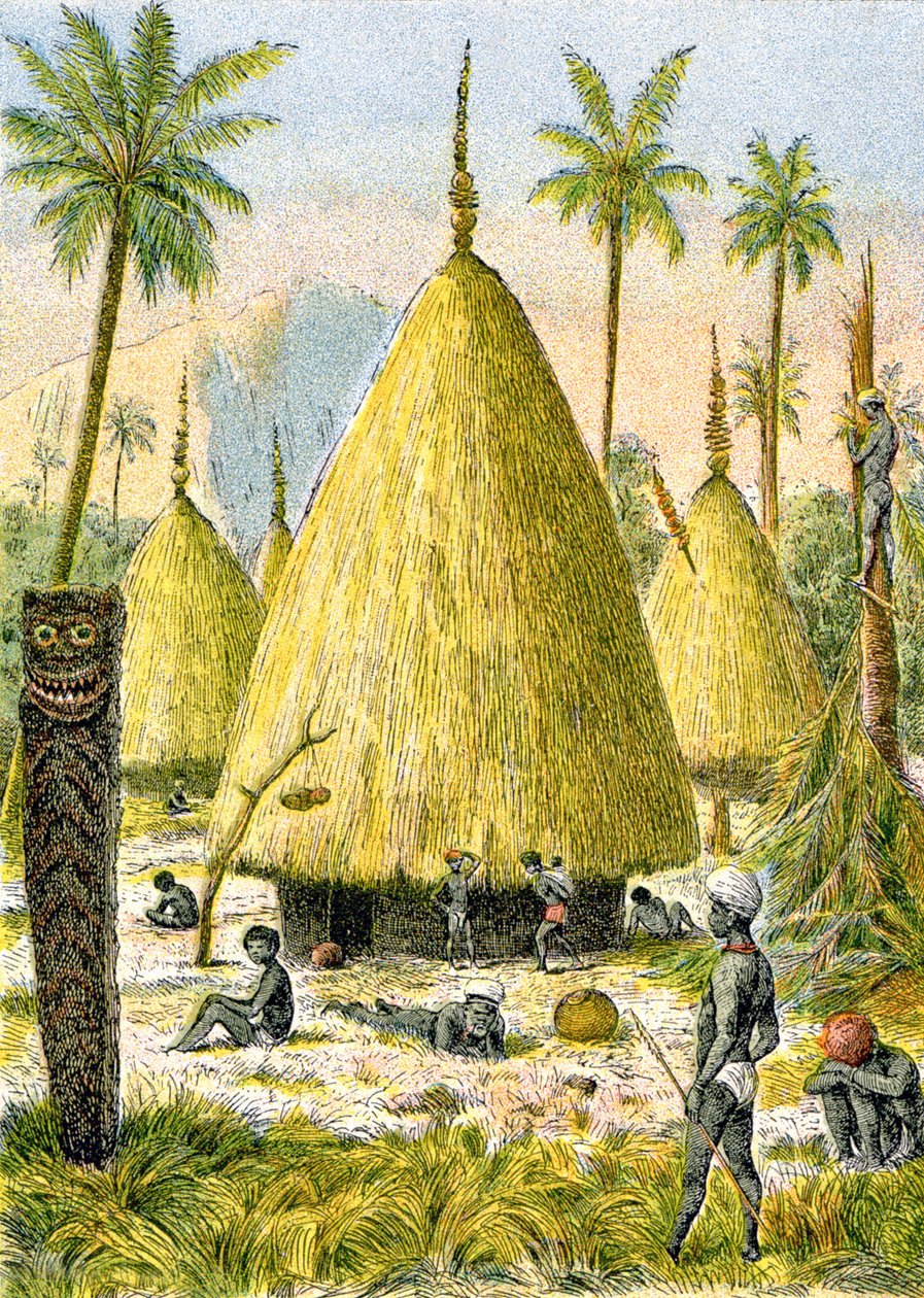 Canaque-kylä Uudessa-Kaledoniassa, n. 1900-1910 (kuva) af G. Dascher