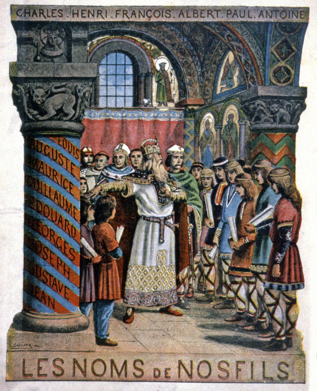 Karl den Store og skolen, ca. 1900 (illustration) af G. Dascher