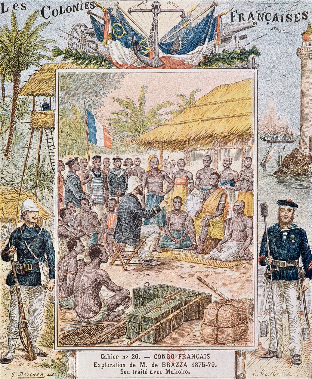 Udforskningen af M. de Brazza (1875-79) Hans traktat med Makoko, illustration fra 