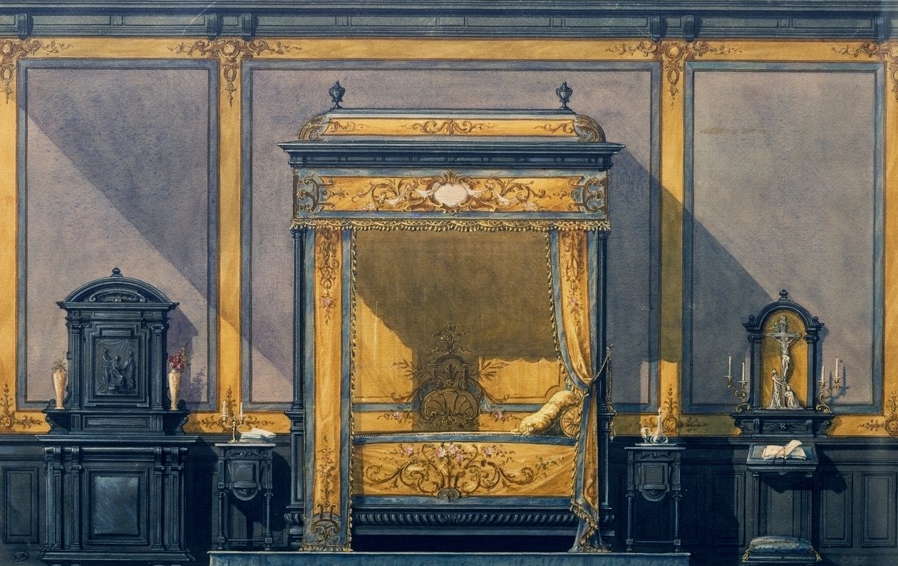Soveværelsesdesign i renæssancestil af G. Felix Lenoir