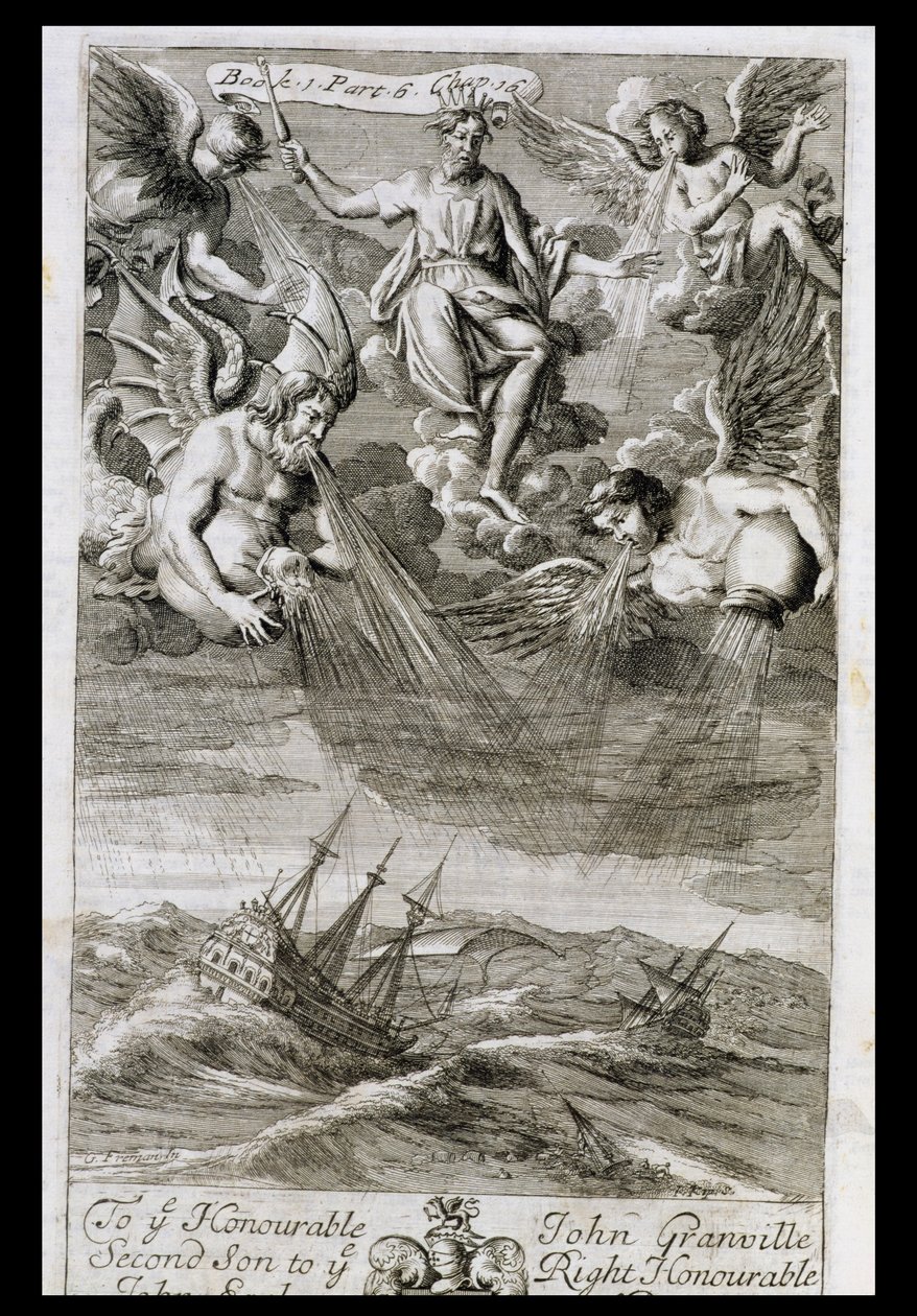 Jupiter kaster en storm på havet, illustration fra bog 1, del 6, kapitel 16 af 
