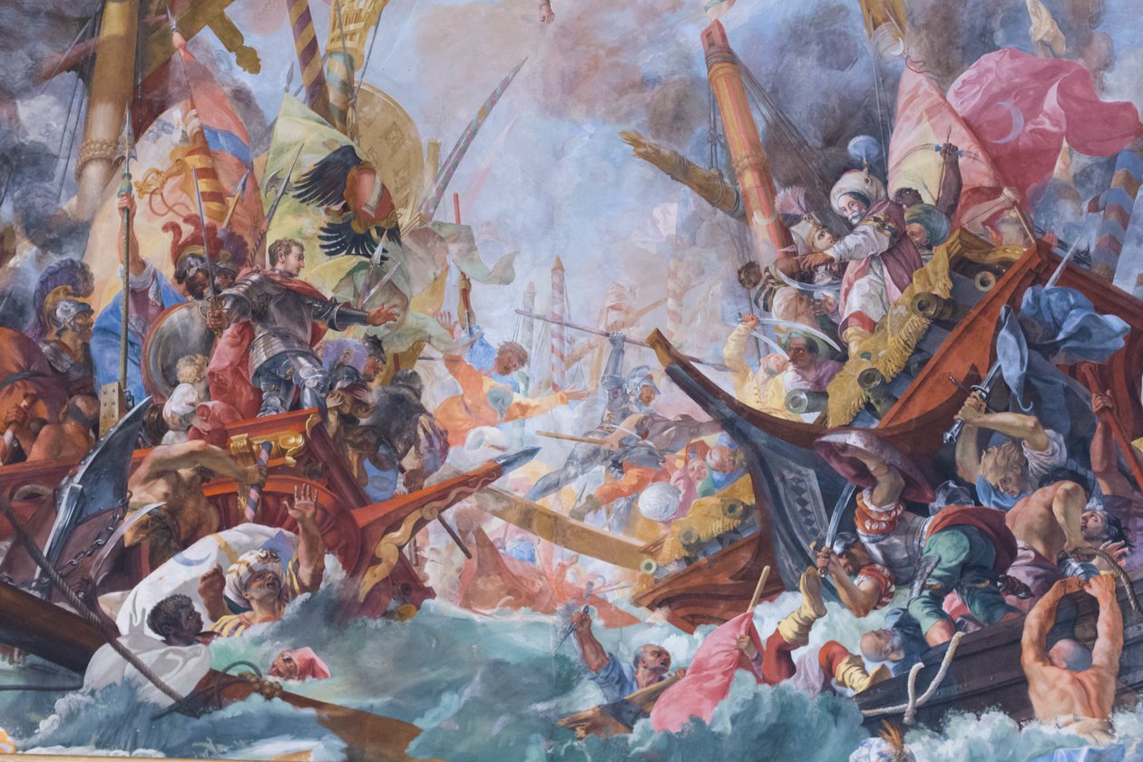Slaget ved Lepanto (frisk) af G. & Gherardi F. (1643 1704) Coli