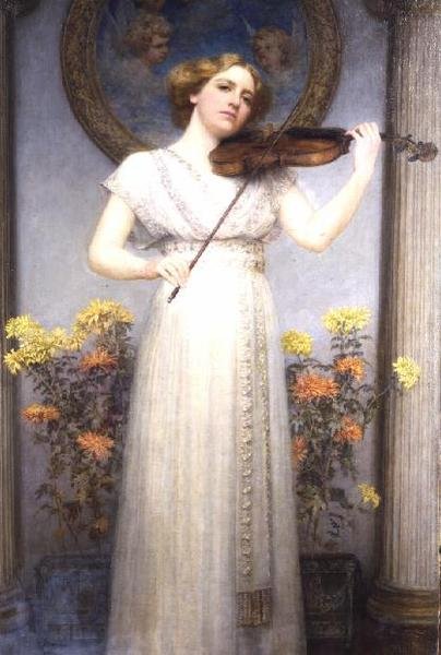 Portrætstudie (Lady Playing a Violin) af G. Grenville Manton