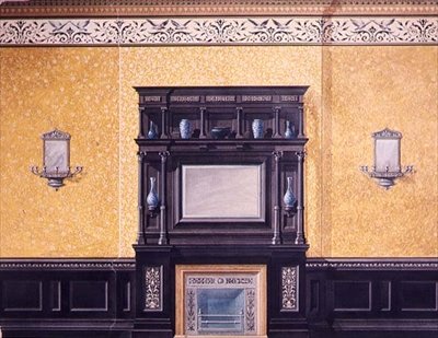 Tegning til den forreste salon, nr. 1 Grosvenor Crescent, London, ca. 1850 af G. Hutchinson
