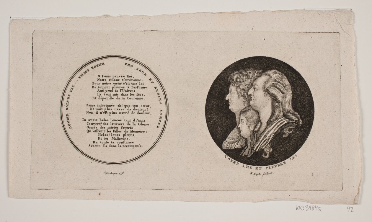 Medaillon med portrætter af Ludvig XVI, hans dronning og søn af G. N. Angelo