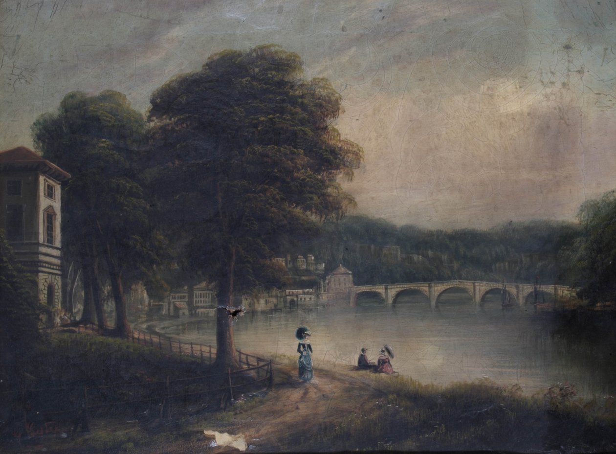 Asgill House ved Cholmondeley Walk, Richmond, Surrey, ser mod Richmond Bridge af G. Suter