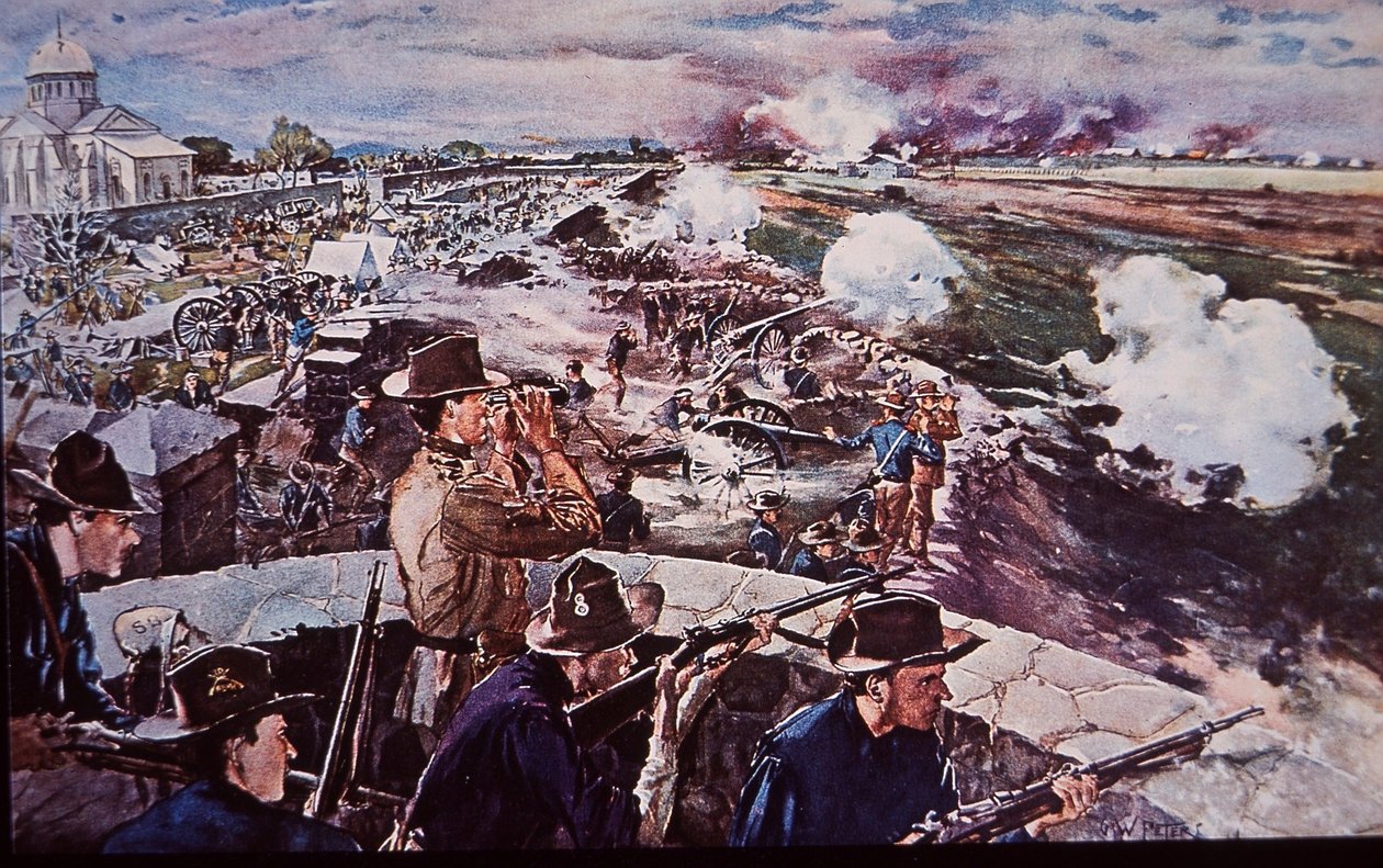 Spansk-amerikansk krig 1898, amerikansk artilleri i aktion i Filippinerne (akvarel på papir) af G. W. Peters