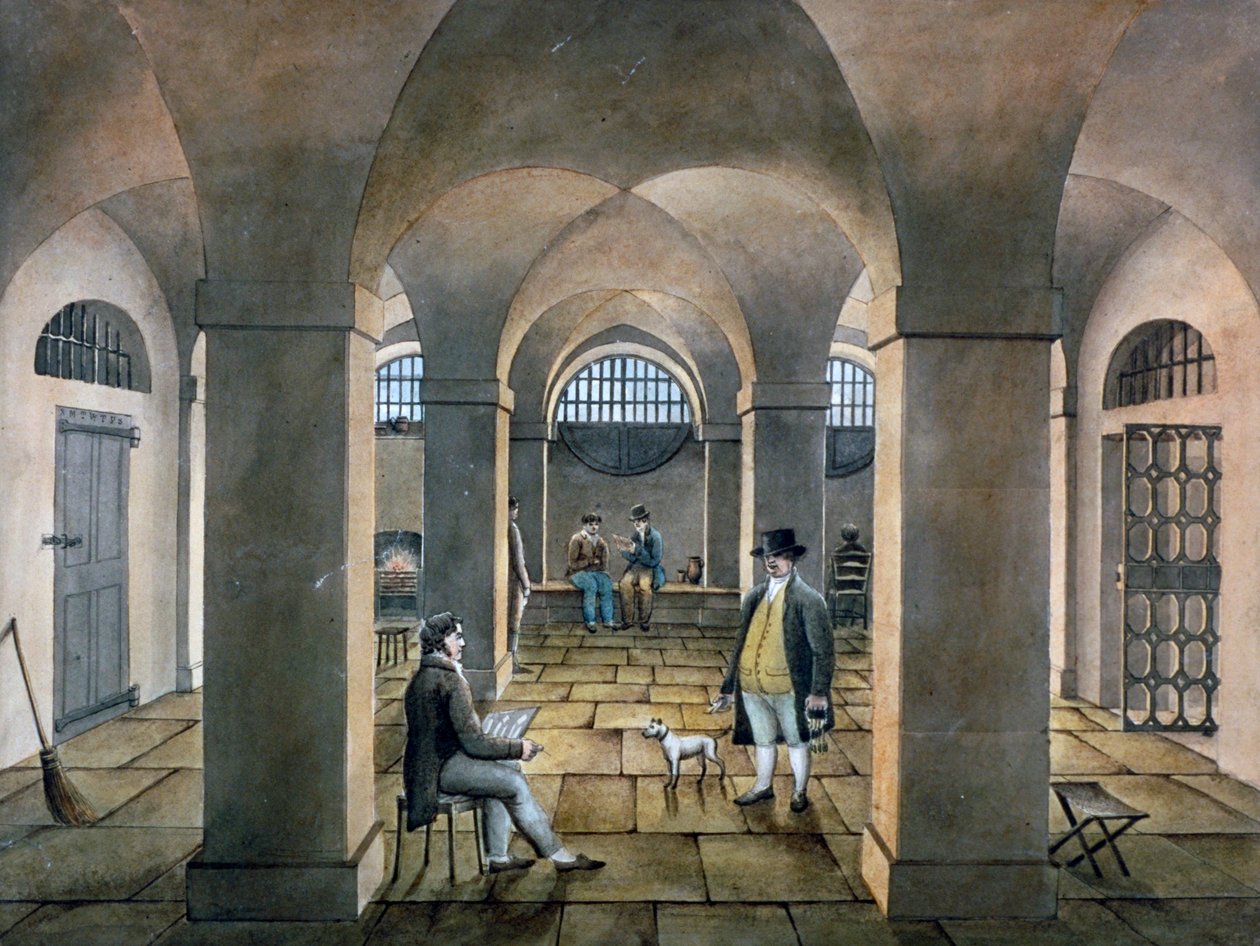 Indvendig udsigt i Horsemonger Lane Prison, Union Road, Southwark, London, c1826 af G Yates
