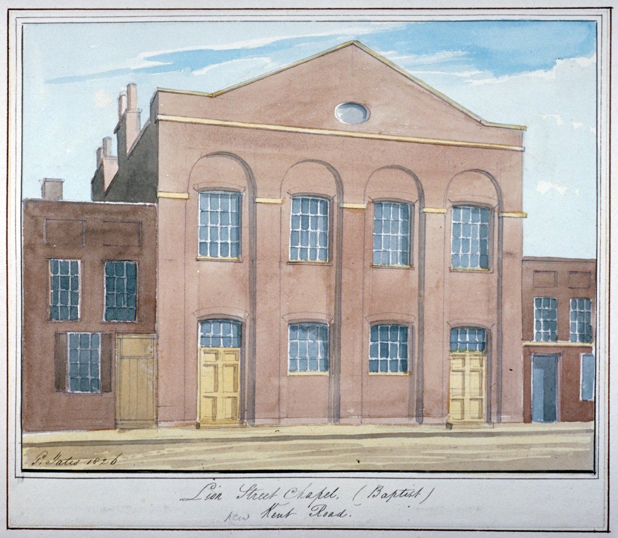 Lion Street Baptist Chapel, ud for New Kent Road, Southwark, London, 1826 af G Yates
