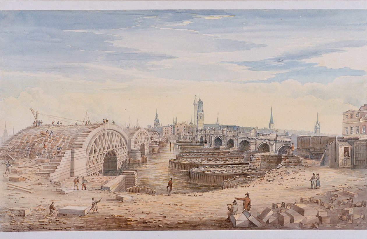 London Bridge gammel og ny, London, 1828 af G Yates