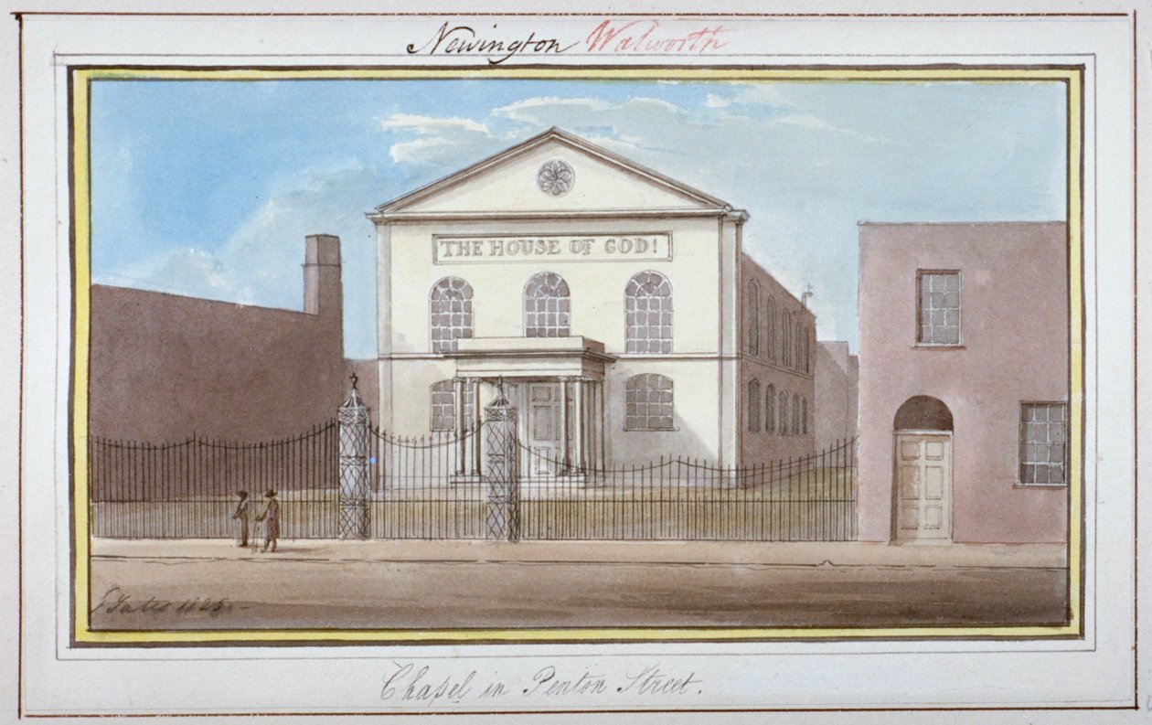 Udsigt over kapellet i Penton Street, Southwark, London, 1825 af G Yates