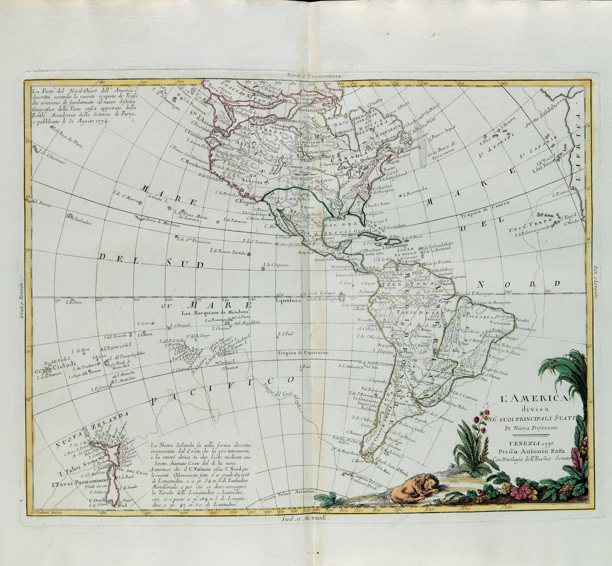 Amerika opdelt i dets hovedstater, gravering af G. Zuliani taget fra Tome I of the Newest Atlas udgivet i Venedig i 1776 af Antonio Zatta, Private Collection af G. Zuliani