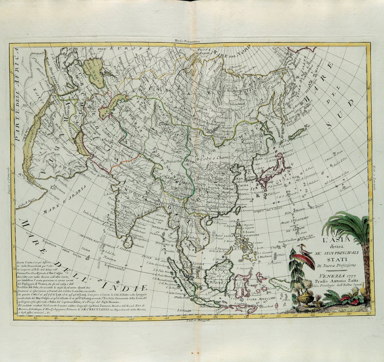 Asien opdelt i dets hovedstater, gravering af G. Zuliani hentet fra Tome I of the Newest Atlas udgivet i Venedig i 1777 af Antonio Zatta, Private Collection af G. Zuliani