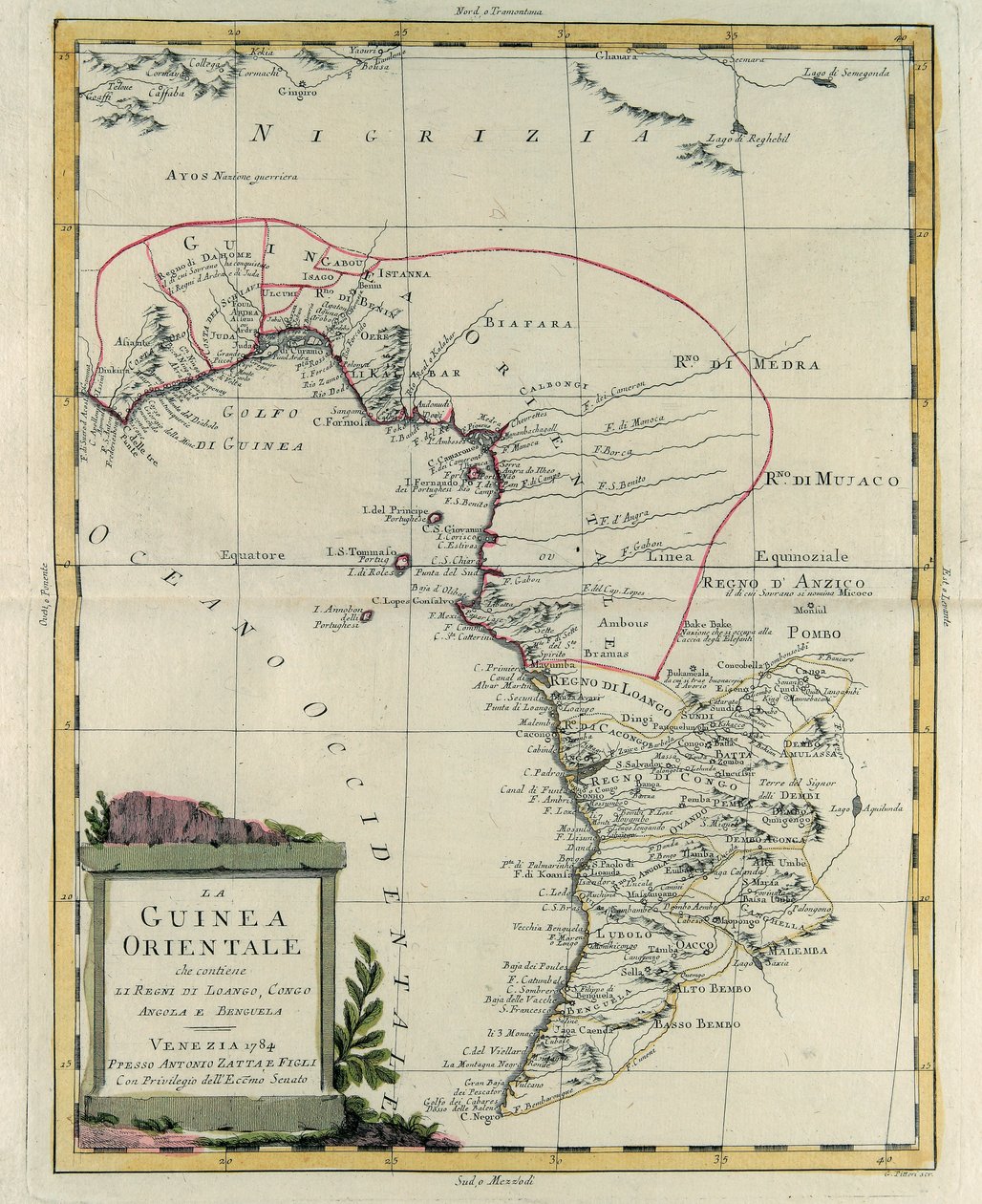 Indgravering af G. Zuliani, hentet fra bind IV af "Newest Atlas" udgivet i Venedig i 1784 af Antonio Zatta, Privat Samling af G. Zuliani