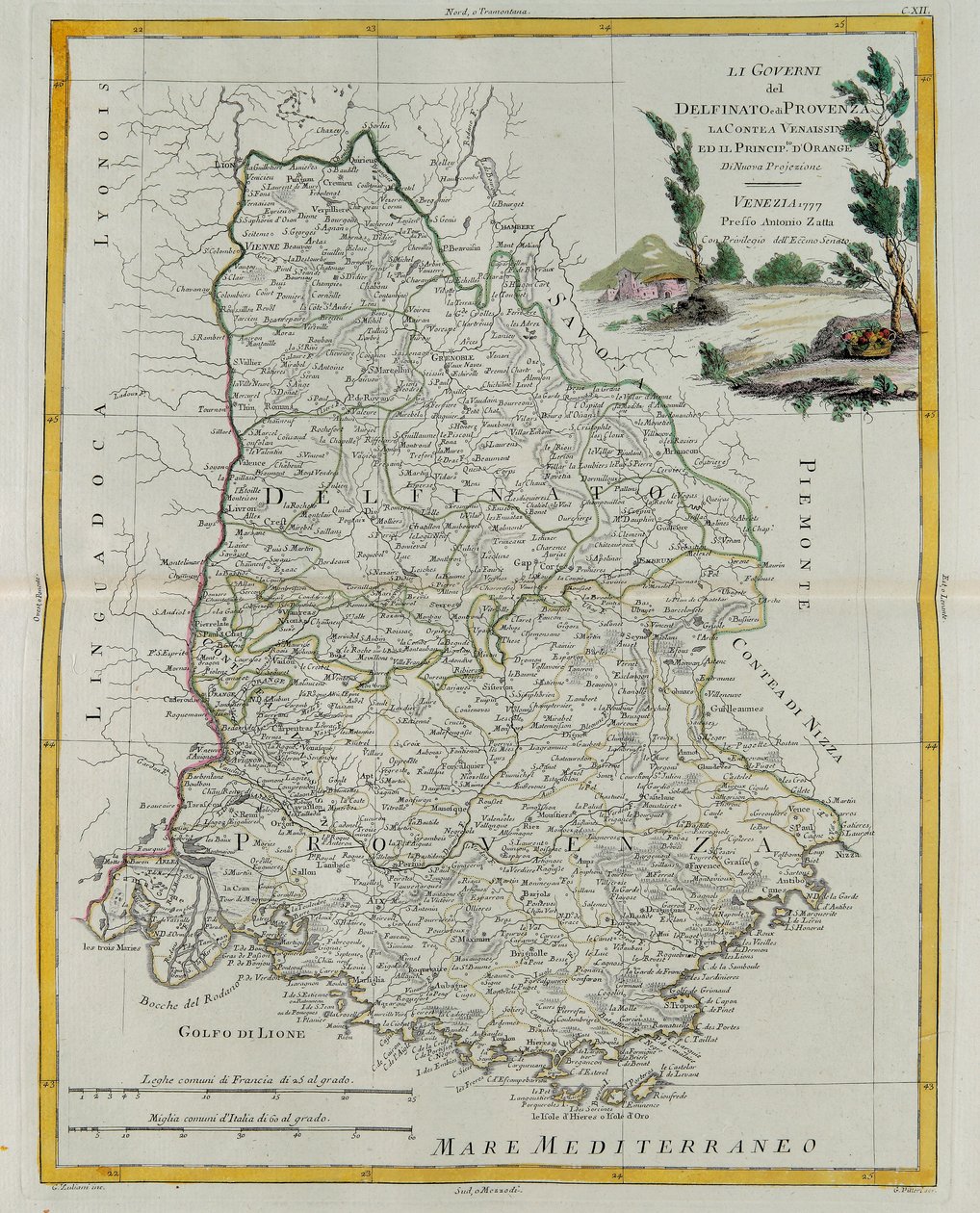 Styring af Dauphin, Provence, grevskabet Venaissin og Principate of Orange, gravering af G. Zuliani hentet fra Tome I af det nyeste atlas udgivet i Venedig i 1777 af Antonio Zatta, Priv af G. Zuliani