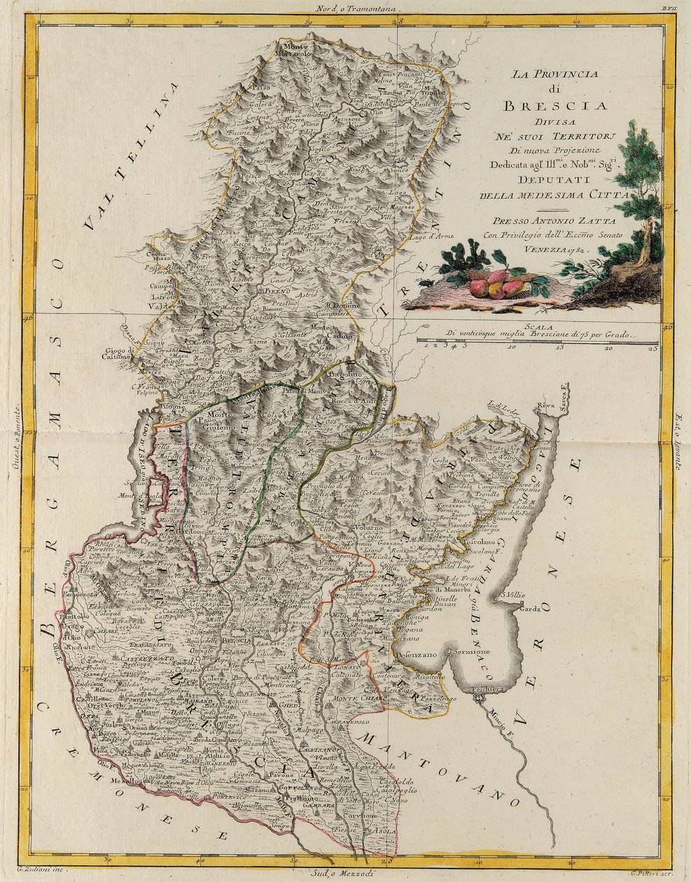 Landområde i staten Veneto: Brescia, gravering af G. Zuliani taget fra Tome II af "Newest Atlas" udgivet i Venedig i 1783 af Antonio Zatta, Privat Samling af G. Zuliani
