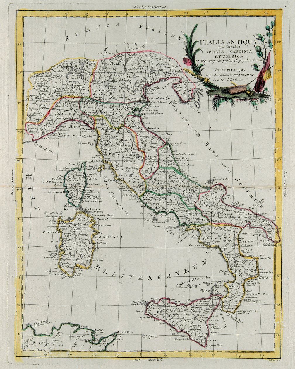 Politisk kort over Italien, indgraveret af G. Zuliani, taget fra bind IV af 