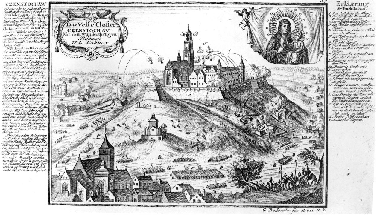 Klosteret Jasna Gora, Czestochowa, under belejring af svenske styrker i 1655 af Gabriel Bodenehr