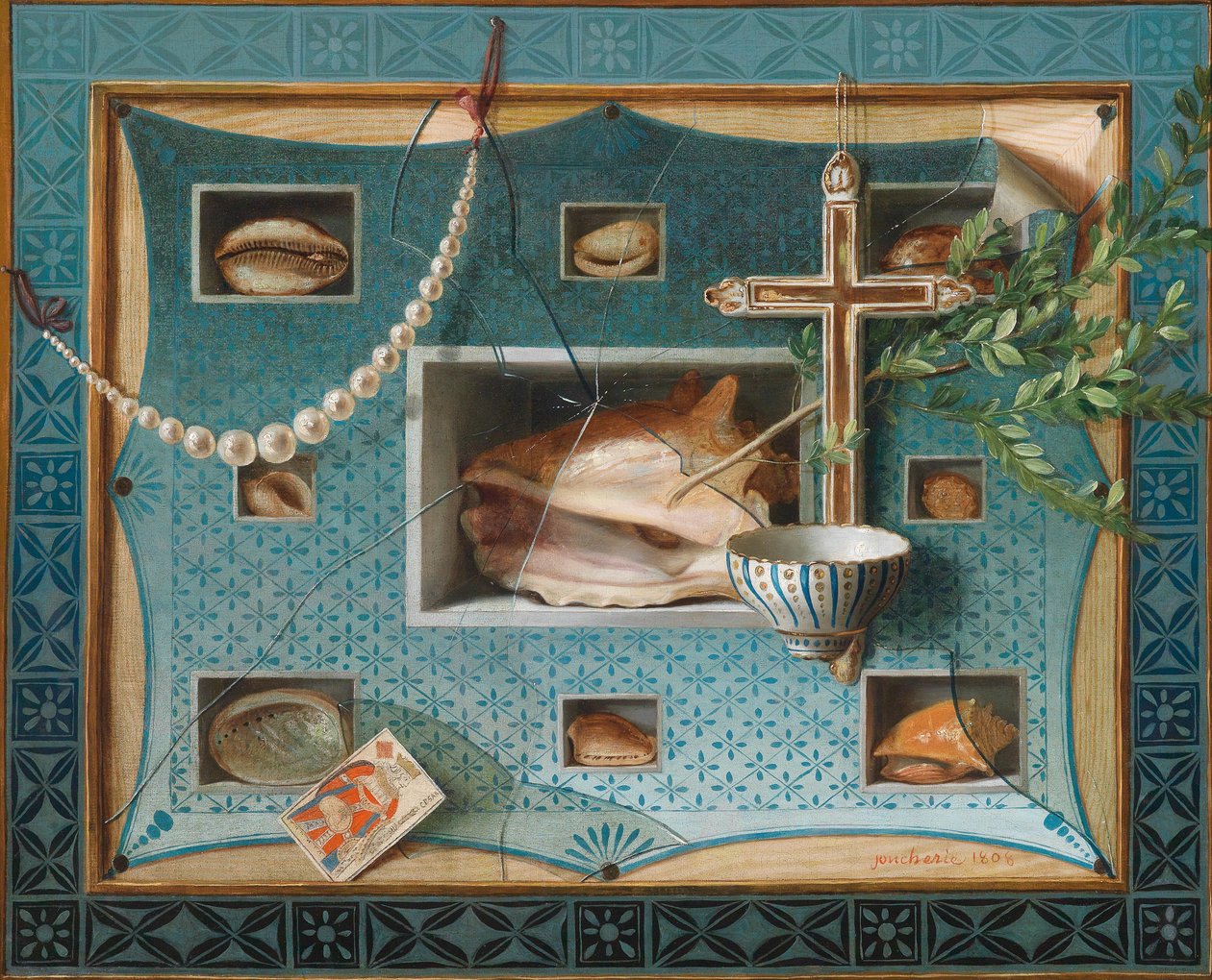 Trompe-L’oeil stilleben med kunstkammergenstande af Gabriel Germain Joncherie