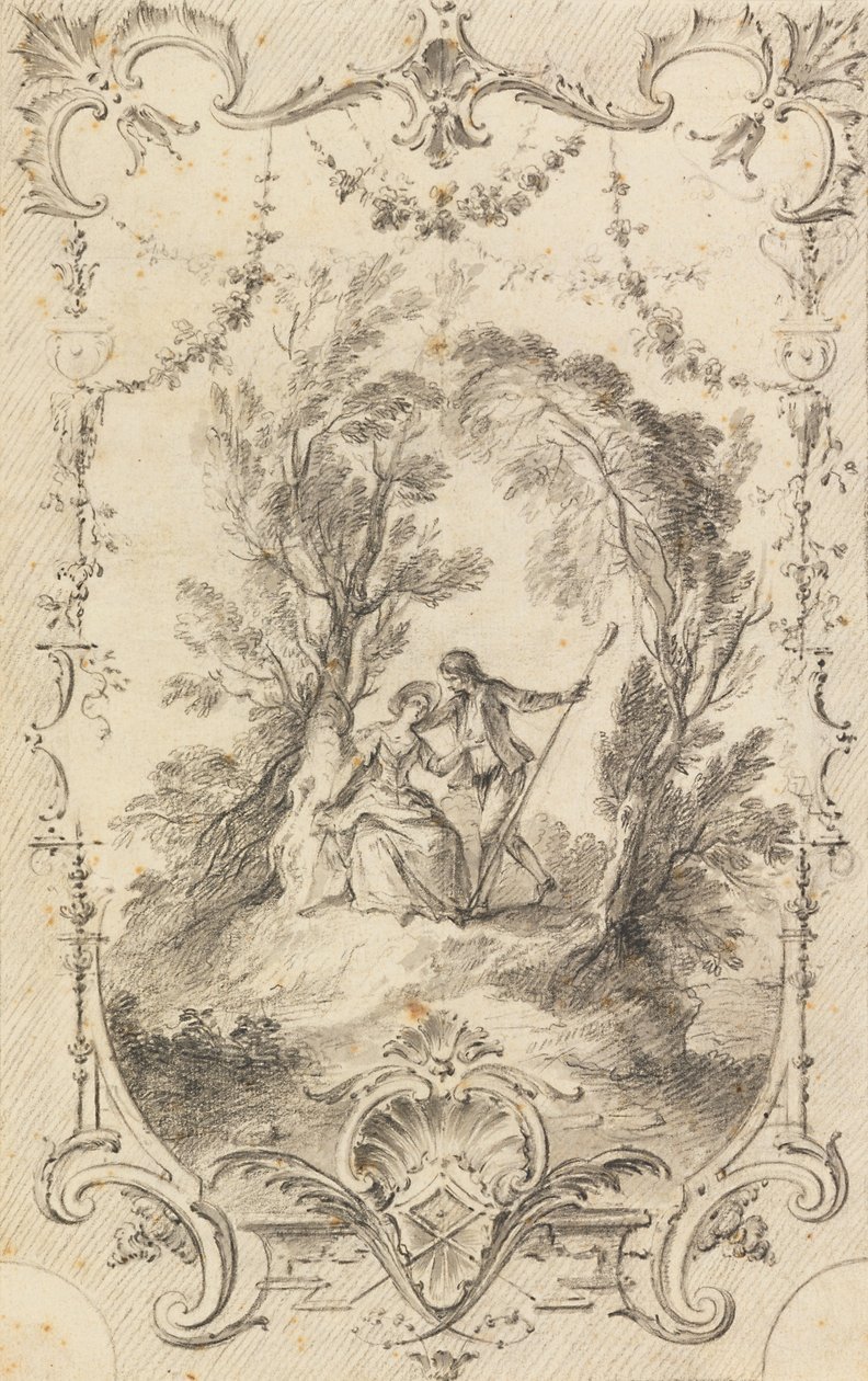 Eagar Shepherd (forberedende tegning til plade 247 i LOeuvre gravé de Watteau, 1739) af Gabriel Huquier