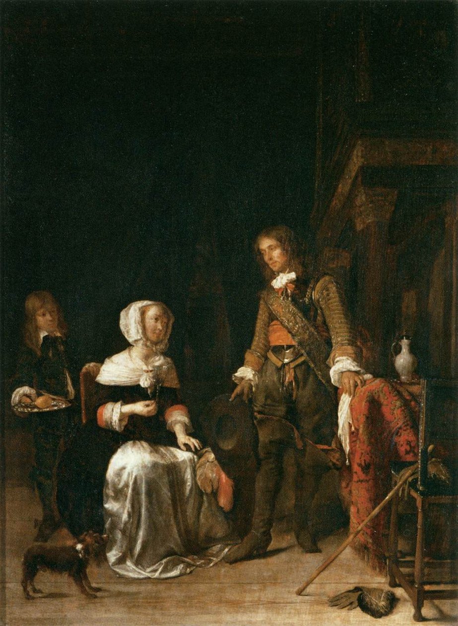 Soldat aflægger besøg hos en ung dame af Gabriel Metsu