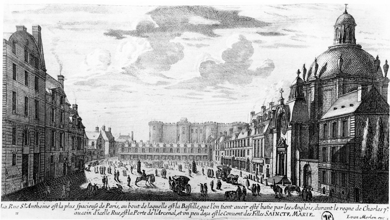 Rue St. Antoine, Bastillen og Visitandinerklosteret, Paris, ca. 1660-70 af Gabriel Perelle