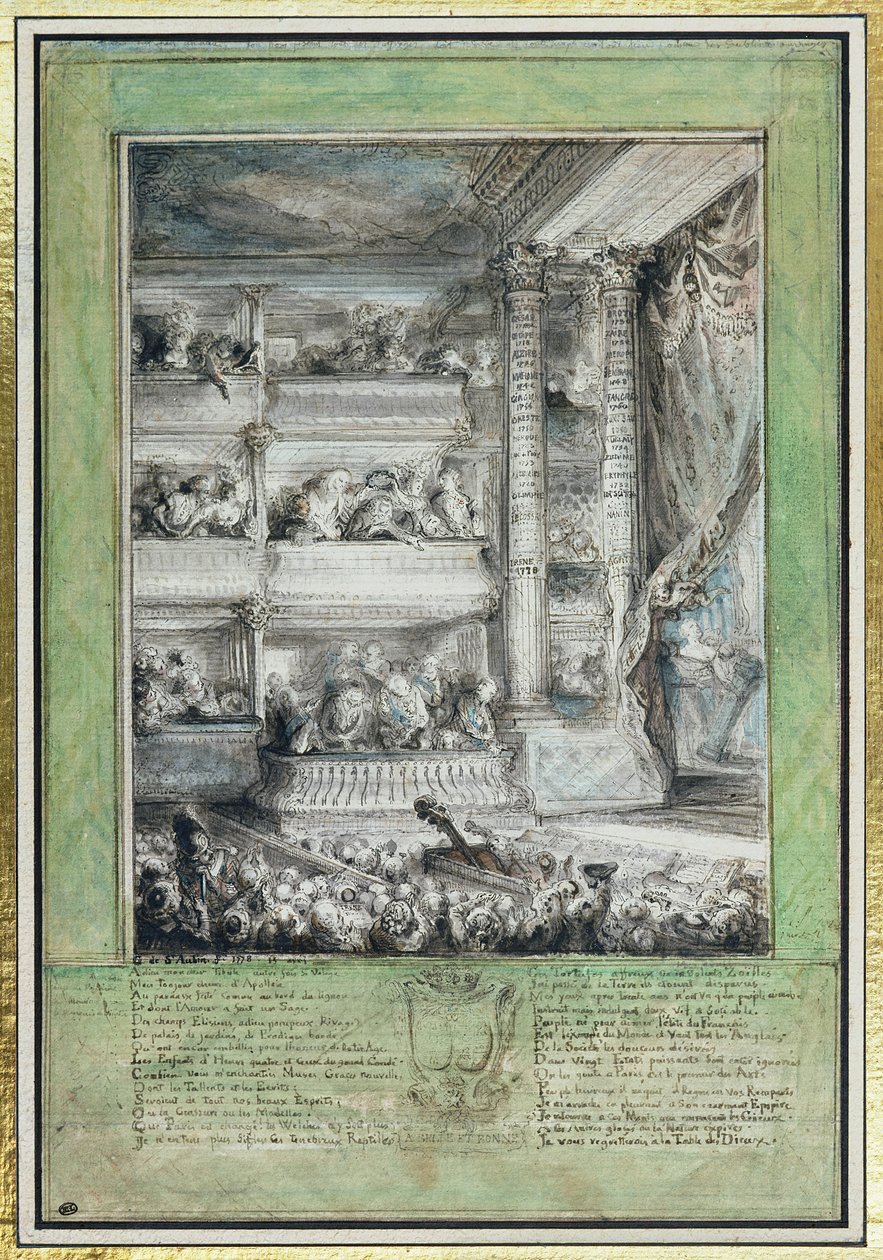 Kroningen af Voltaire på Theatre Francais af Gabriel de Saint Aubin