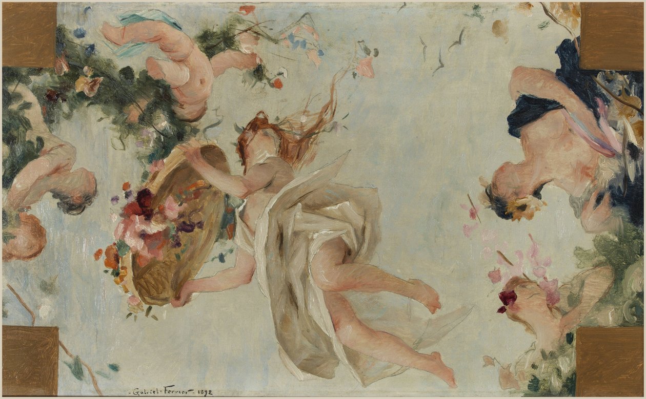 Skitse til Salle des Fêtes på Hôtel de Ville de Paris: Les Fleurs af Gabriel Joseph Marie Augustin Ferrier