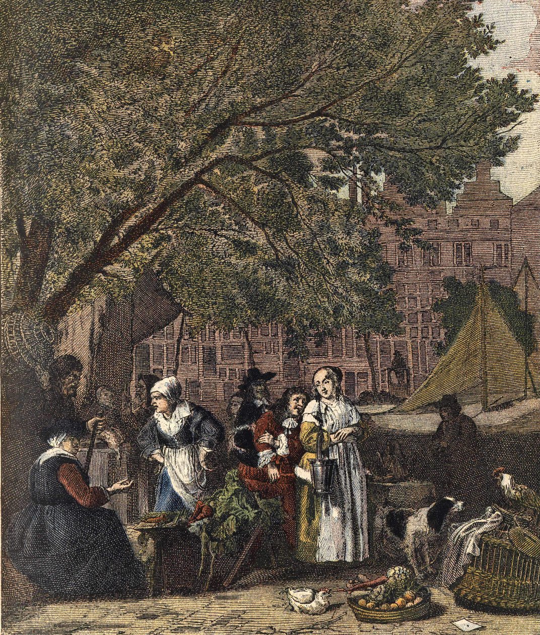 Amsterdam Urtemarked. Gravering 1800-tallet efter maleriet af Gabriel Metsu (1629-1667). af Gabriel (after) Metsu