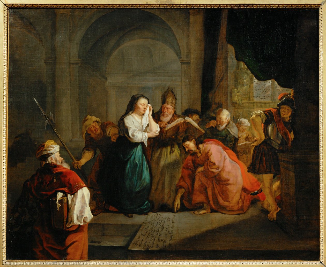 Le Christ et la femme adultere - Kristus og den utro kvinde ... af Gabriel (attr. to) Metsu