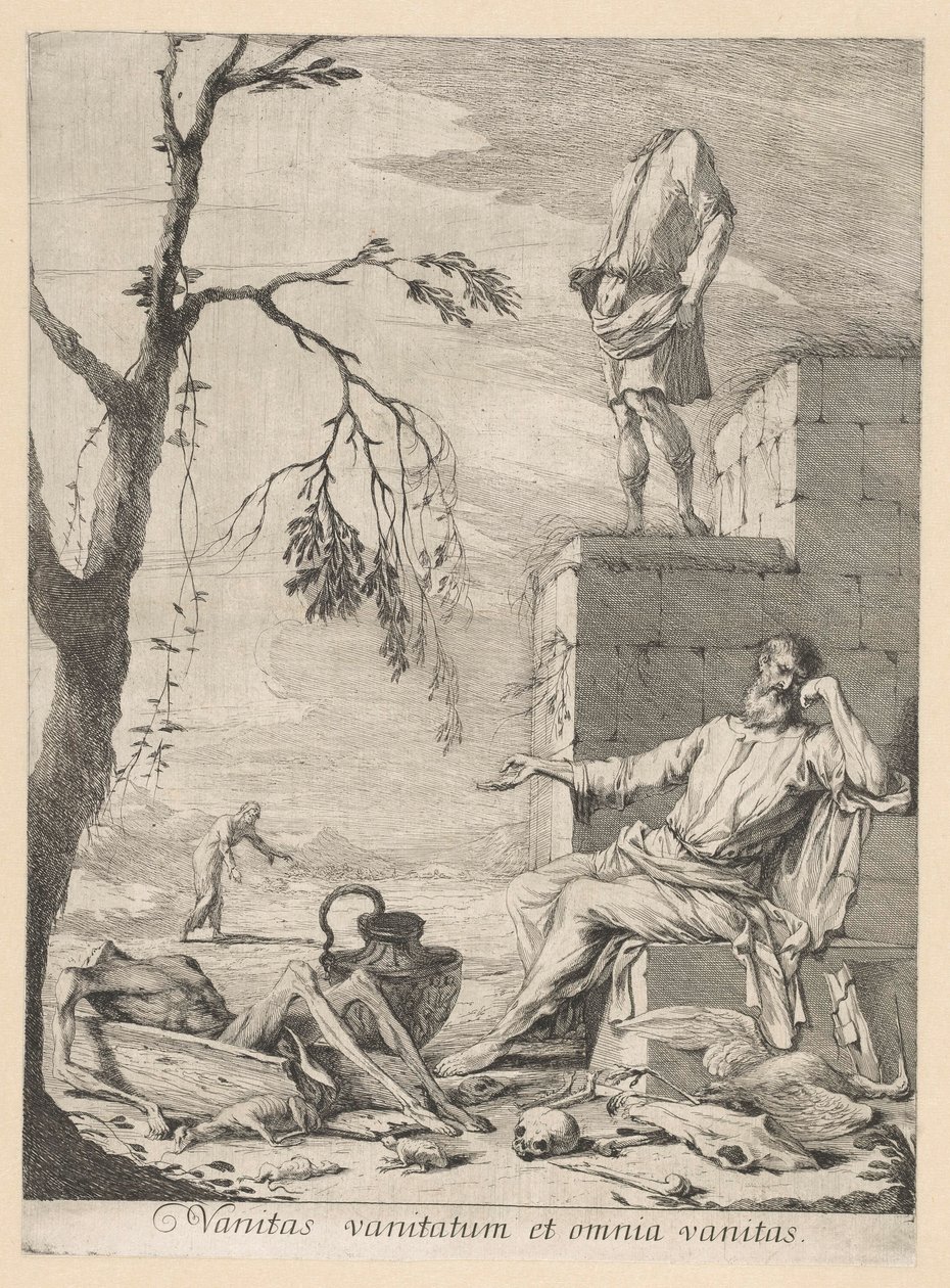 Sørgende filosof omgivet af vanitas-symbolik af Gabriel Ehinger