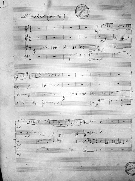 Partitur for en strygekvartet, opus 121, 1924 af Gabriel Faure