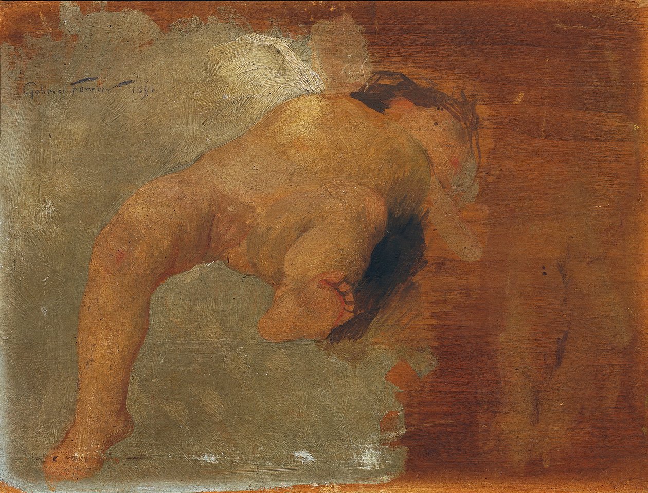 Liggende putto af Gabriel Ferrier