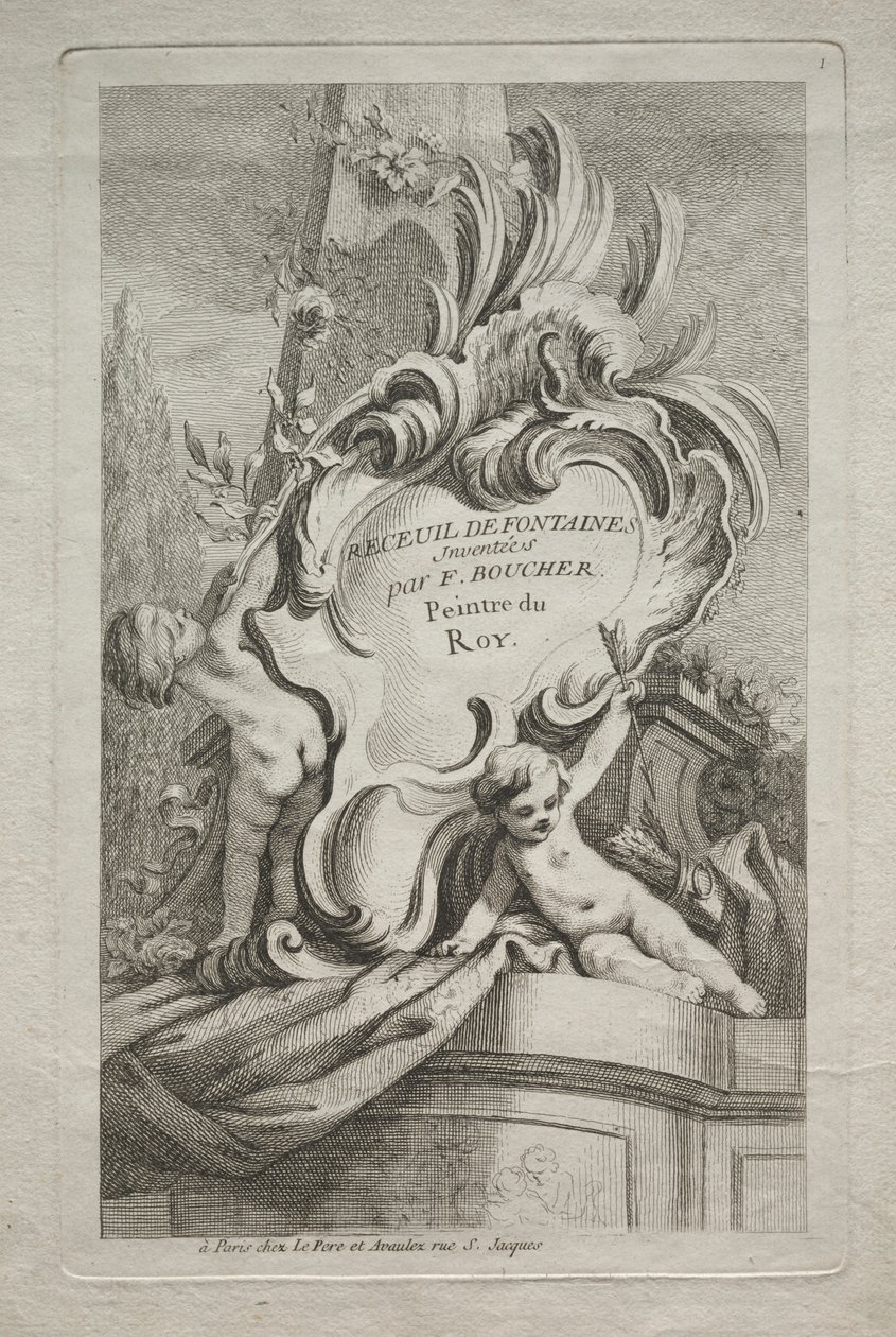 Springvandsbog: nr. 1, titelblad, ca. 1736. af Gabriel Huquier