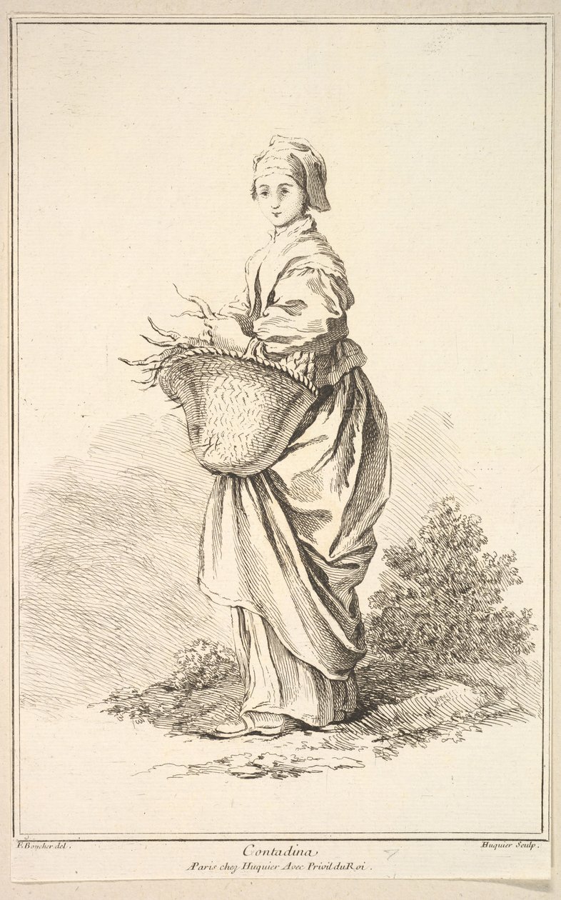 Contadina, fra Samling af forskellige udenlandske figurer Opfundet af F. Boucher P...., 1700-tallet. af Gabriel Huquier