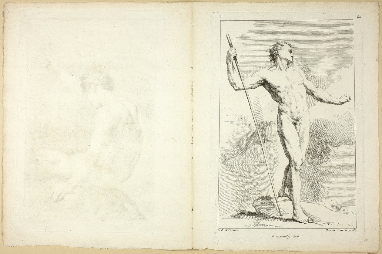 Figur (recto og verso), fra Anden bog med figurer af akademier, indgraveret delvist af professorerne fra Royal Academy af Gabriel Huquier