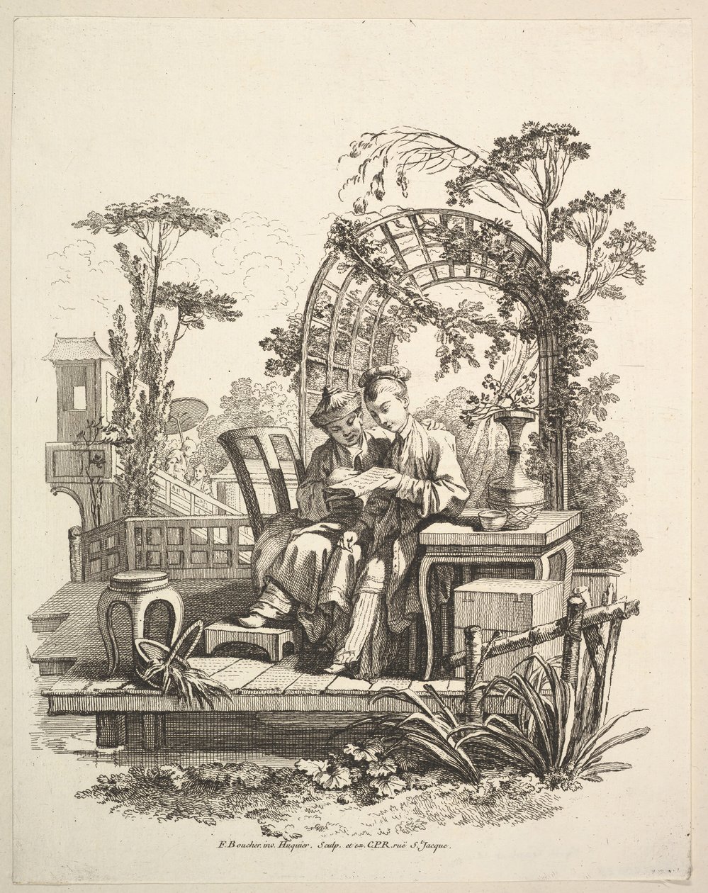 Mand og kvinde læser, ca. 1742. af Gabriel Huquier