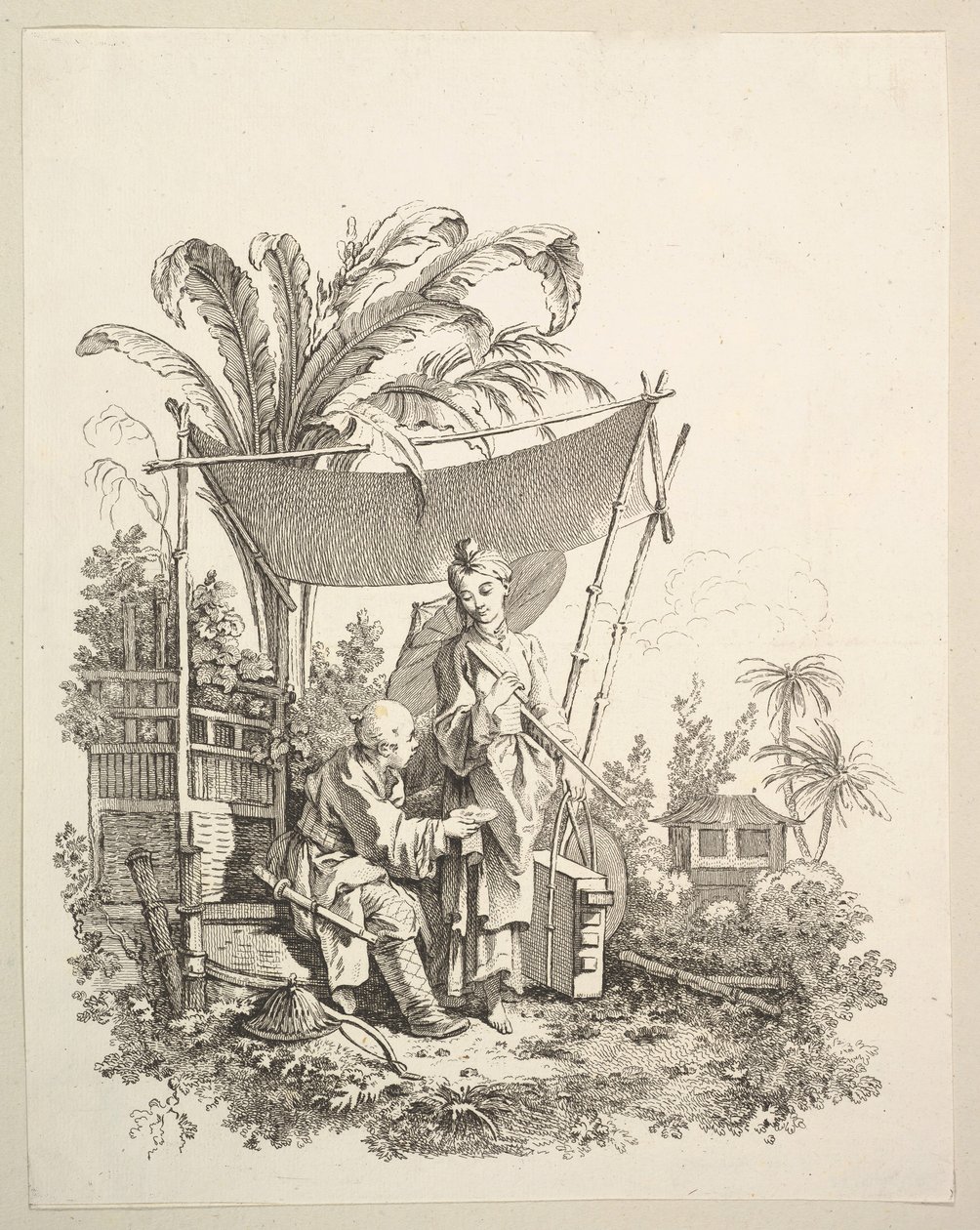 Kvinde, der viser nysgerrigheder til soldat, ca. 1742. af Gabriel Huquier