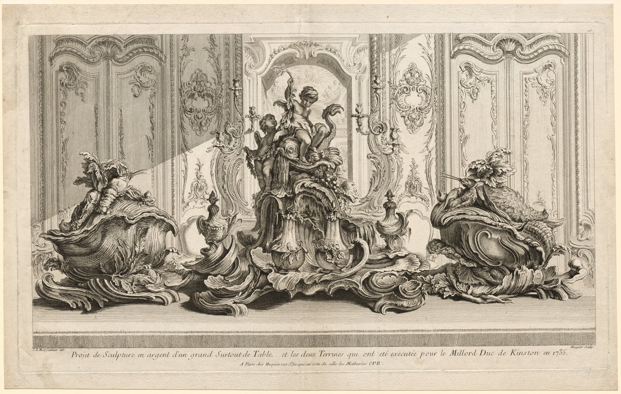 Værker af Juste-Aurèle Meissonier: Sølvskulpturprojekt til et stort midtpunkt..., ca. 1735-1737 af Gabriel Huquier
