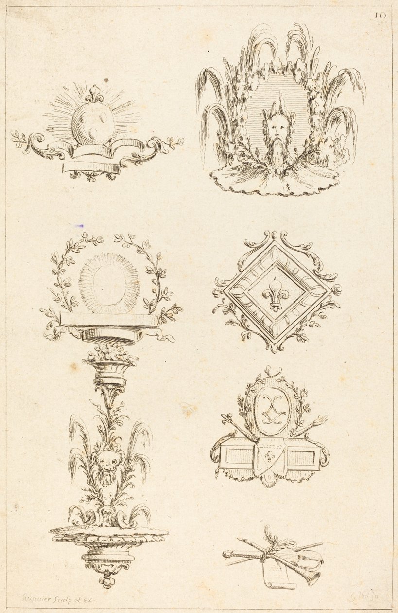 Designs til halestykker: pl. 10 af Gabriel Huquier after Claude Gillot