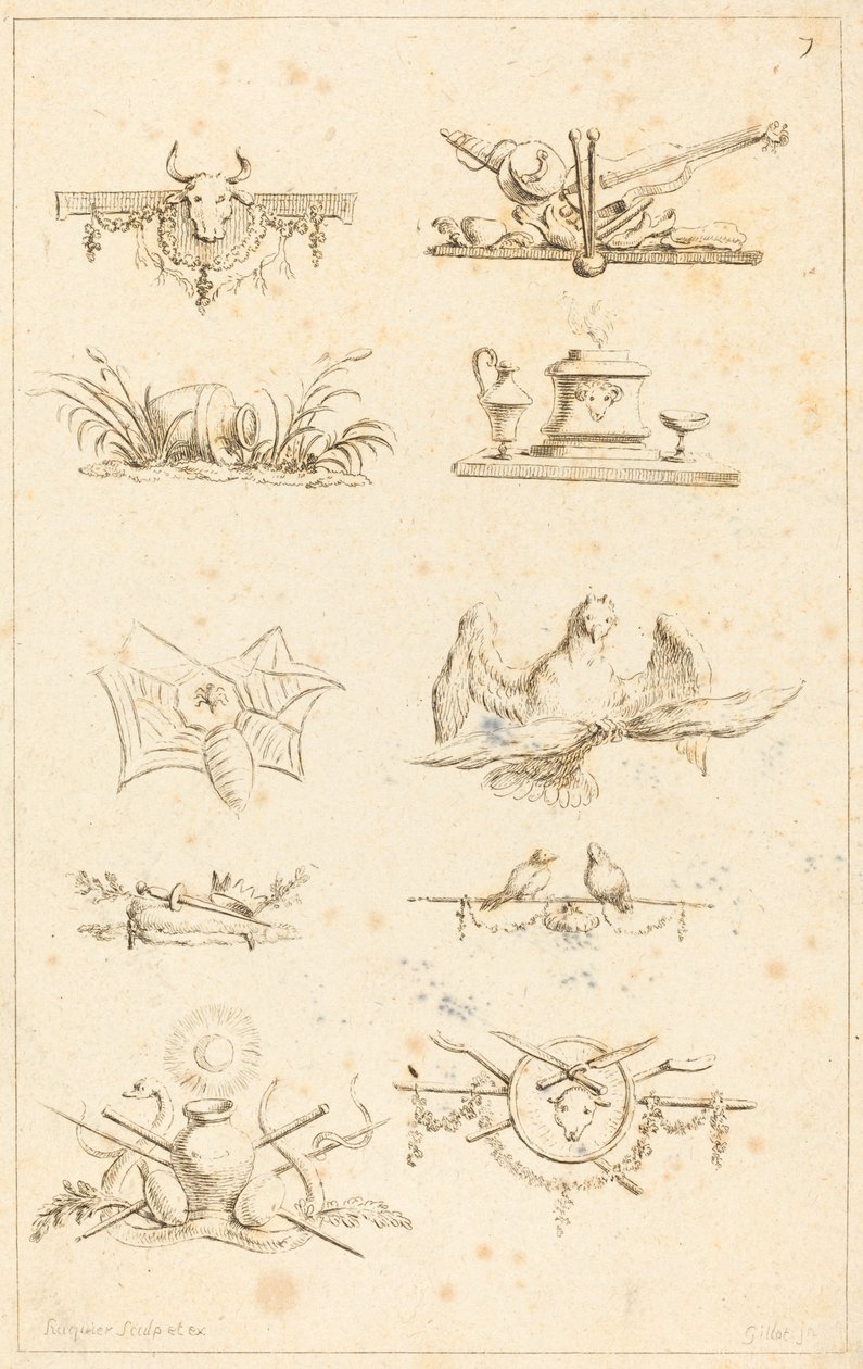 Designs til halestykker: pl. 7 af Gabriel Huquier after Claude Gillot