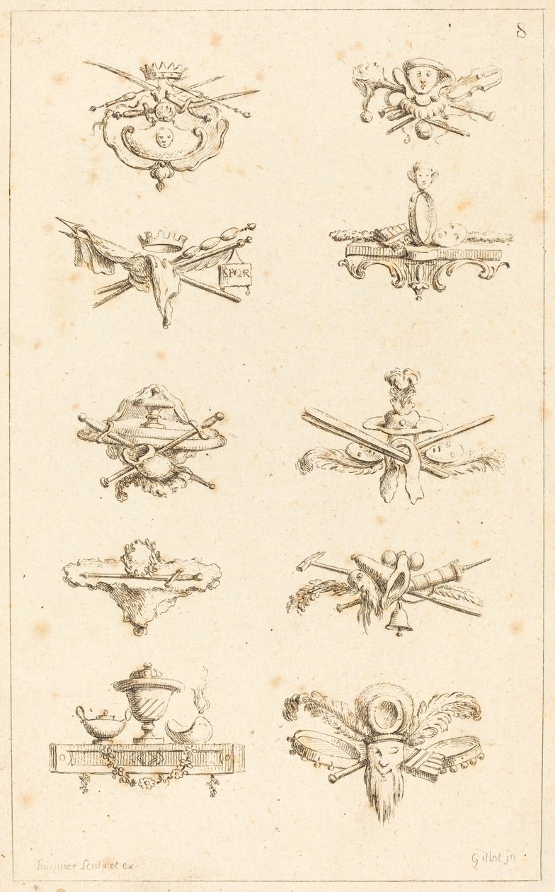 Designs til halestykker: pl. 8 af Gabriel Huquier after Claude Gillot
