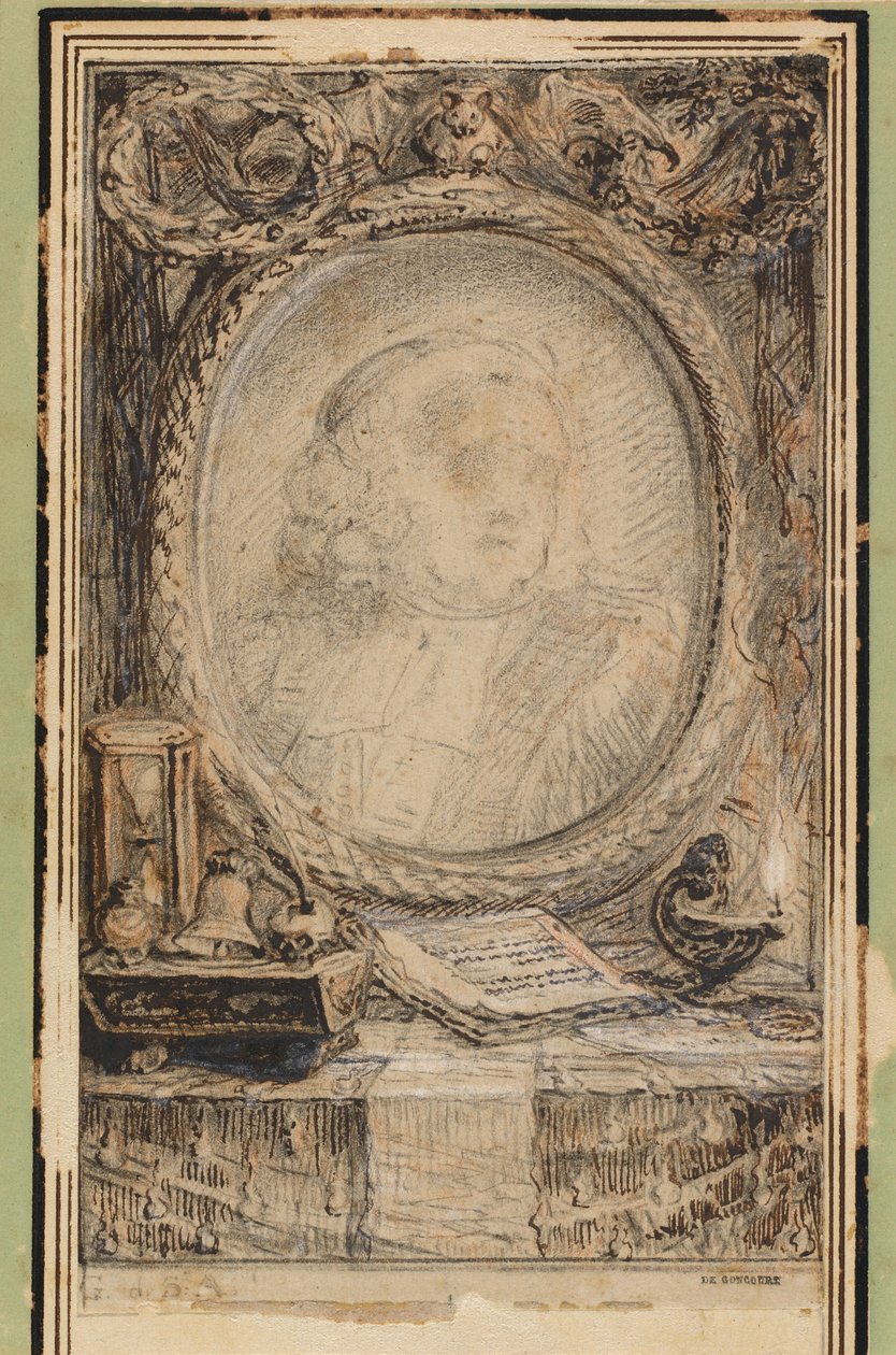 Allegorisk ramme med et flagermus af Gabriel Jacques de Saint Aubin