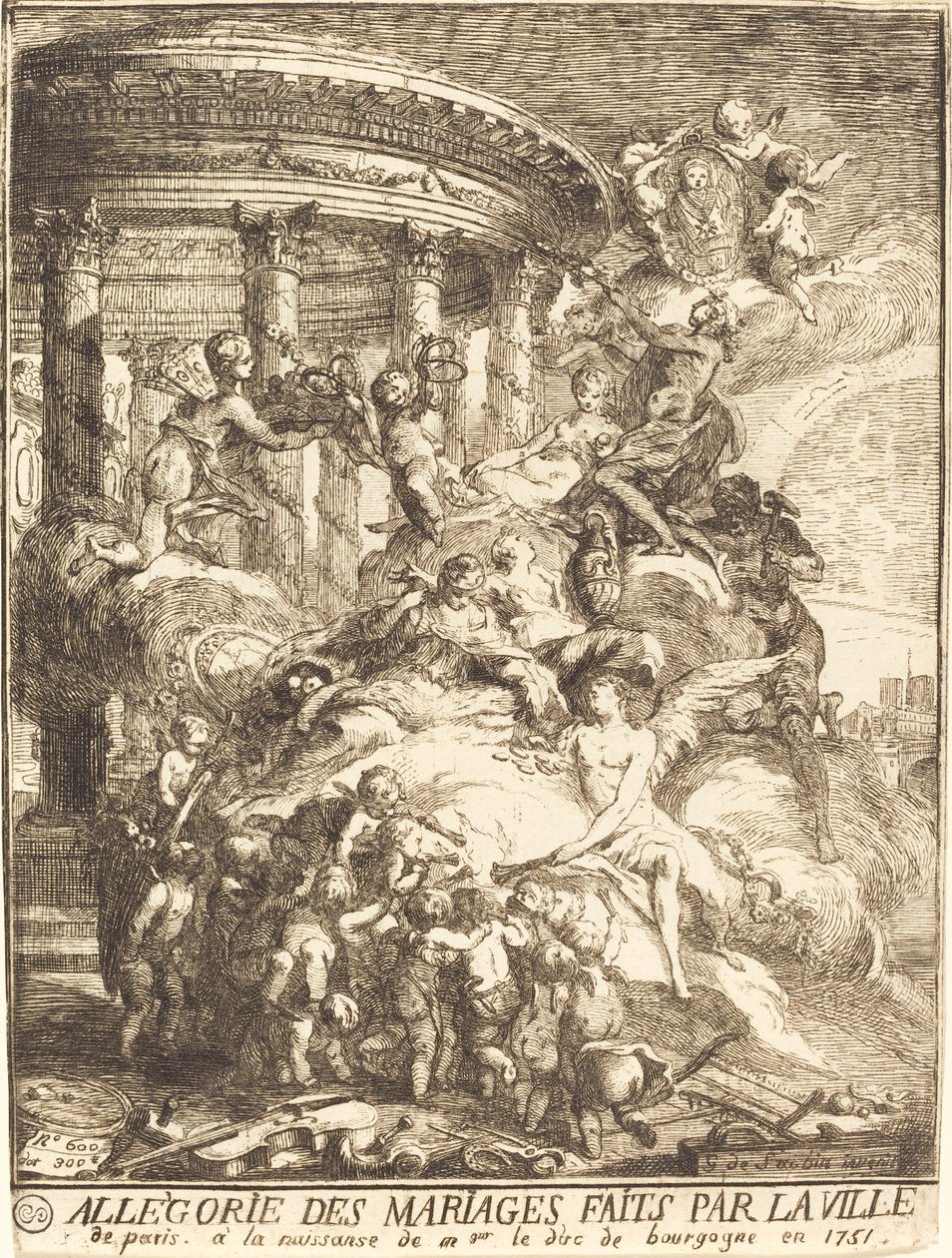 Allegori over de ægteskaber, der blev indgået af byen Paris ved fødslen af ​​hertugen af ​​Bourgogne af Gabriel Jacques de Saint Aubin